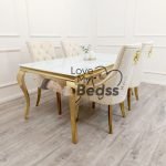 Louice 1.5 gold table with 4 bentley gold cream chair