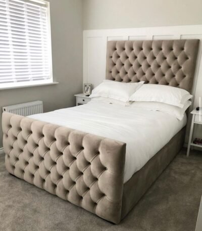 Monaco Royal Mink Crushed Velvet Ottoman Bed