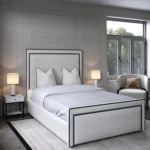 Lorenzo Luxe Piping Accent Bed, White Gas Lift Storage Bed