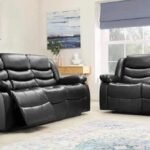 3+2 Black Leather Recliner Sofa